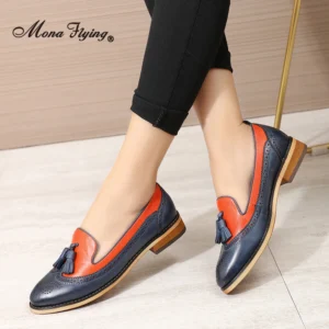 Tassel Penny Loafers Genuine Leather Women's Flat Shoes with Sheepskin Insole for Office Comfort