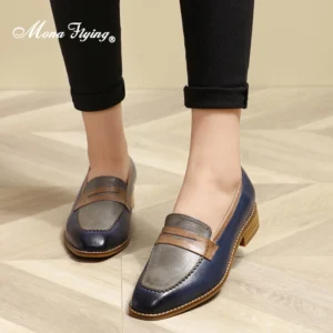 Classic Genuine Leather Square Toe Penny Loafers for Women with Comfortable Pigskin Insole