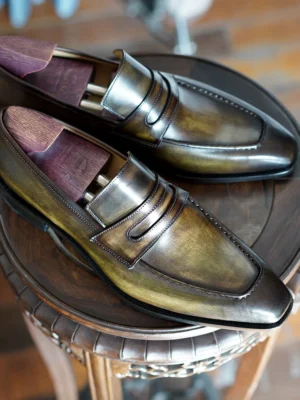 Handcrafted Square Toe Full Grain Leather Penny Loafers for Men with Leather Sole