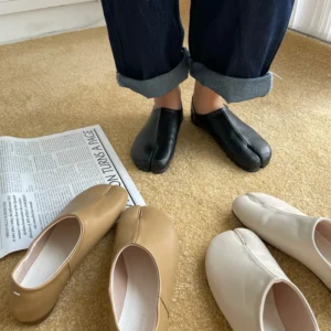 Split Toe Leather Slip-On Loafers for Women with Soft Comfort Soles