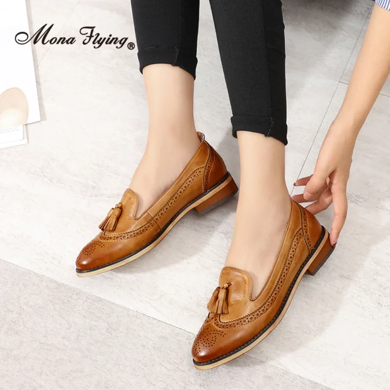 Tassel Penny Loafers Genuine Leather Women's Flat Shoes with Sheepskin Insole for Office Comfort - Image 2