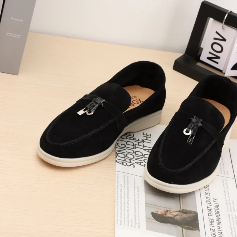 Classic Suede Low Heel Loafers for Women with Metal Decoration - Image 5