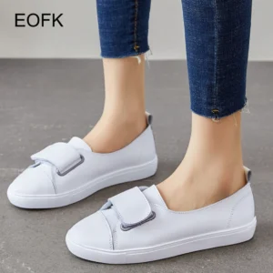 Classic Genuine Leather White Loafers for Women with Cushioned Comfort for Everyday Wear