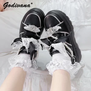 Platform Chunky Heel Loafers for Women with Lace-Up Design for School and Casual Wear