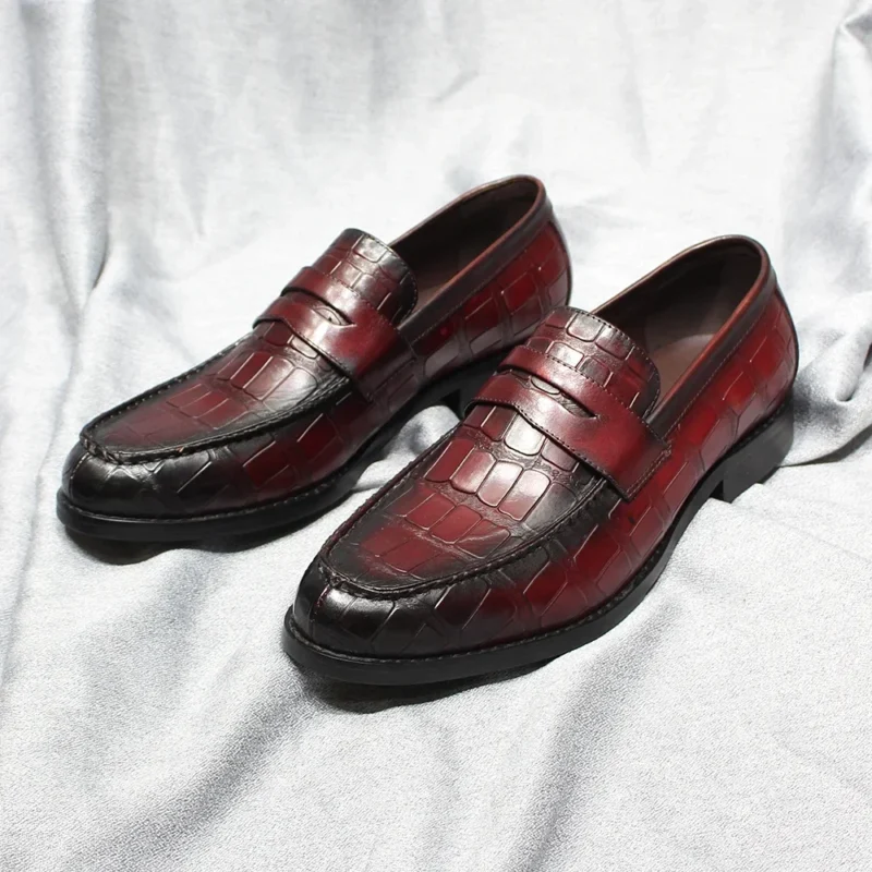 Handcrafted Alligator Pattern Leather Penny Loafers for Men with Pointed Toe for Formal & Casual Wear - Image 4