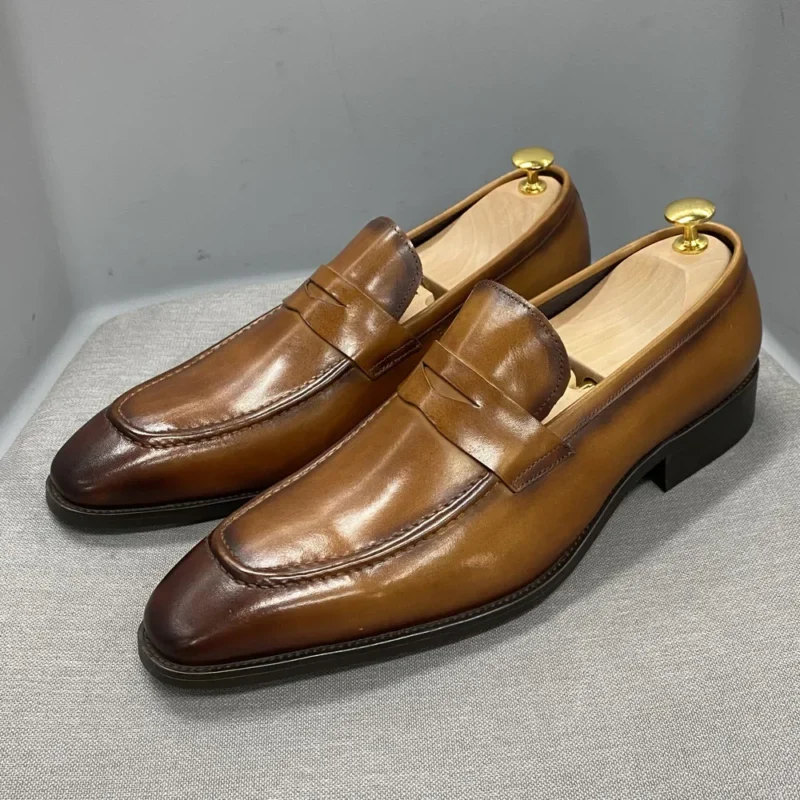 Handcrafted Genuine Leather Penny Loafers for Men with Pointed Toe for Business Attire - Image 3