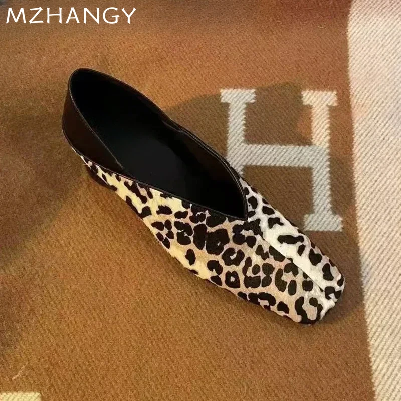 Leopard print square toe loafers adding flair to casual everyday outfits