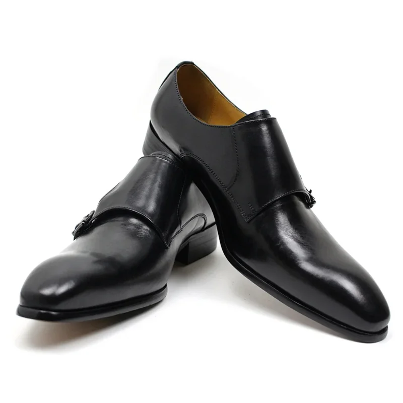 Premium Double Monk Strap Leather Dress Shoes for Men with Pointed Toe Design - Image 2
