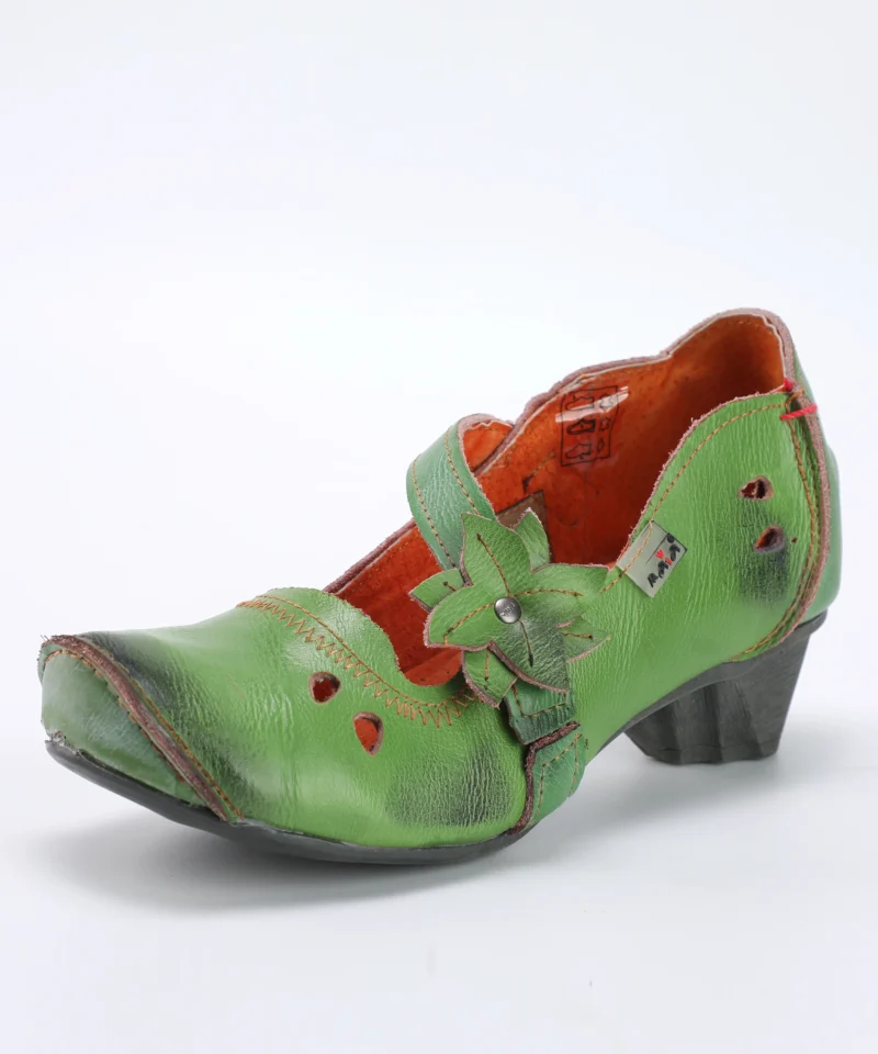 Floral Embroidered Genuine Leather Mary Jane Pumps with Low Heel for Women - Image 8