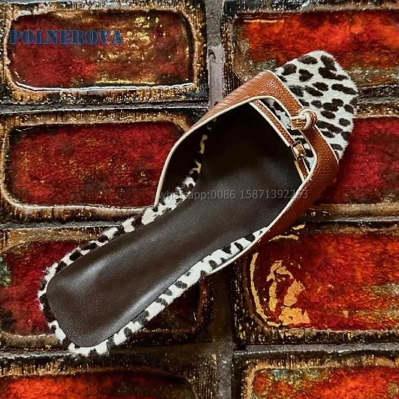 Leopard Print Open Toe Stiletto Heel Slides with Buckle Detail for Women