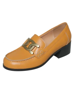 Classic Genuine Leather Horsebit Loafers with Square Heel for Women's All-Day Comfort