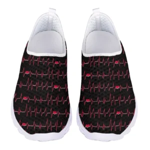 Breathable Mesh Women's Penny Loafers with Cardiogram Print for Summer Comfort