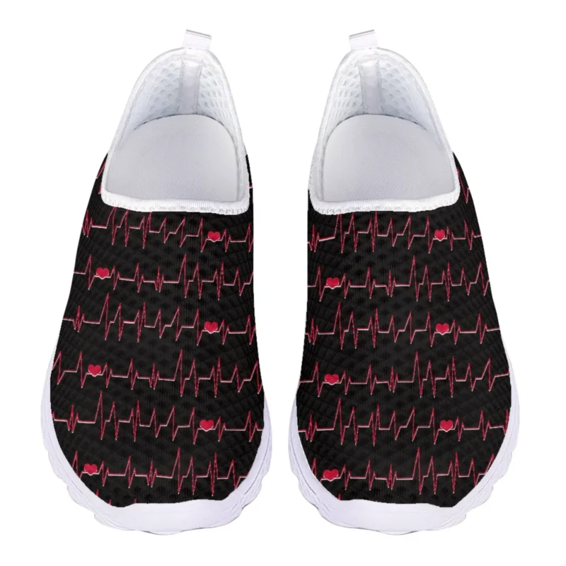 Breathable Mesh Women's Penny Loafers with Cardiogram Print for Summer Comfort