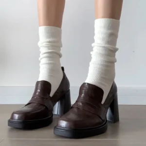 Classic Square Heel Loafers for Women with 6cm Heel for Office & Casual Wear