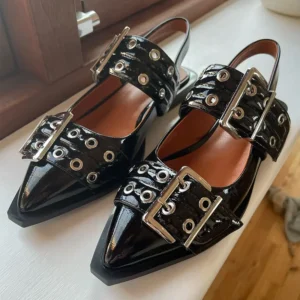 Pointed Toe Mary Jane Slingback Flats with Buckle Detail for Women