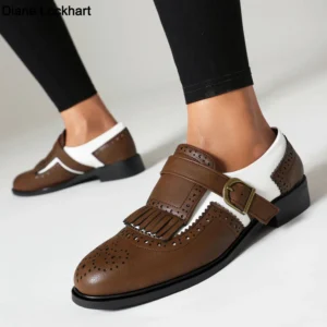 Classic Tassel Buckle Loafers for Women with Round Toe Low Heel for Casual Wear