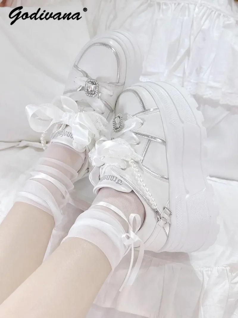 Platform Chunky Heel Loafers for Women with Lace-Up Design for School and Casual Wear - Image 2