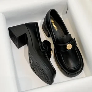 Vintage Square Heel Chunky Loafers for Women with Round Toe Comfort
