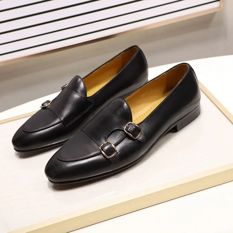 Men's premium leather monk strap loafers for formal business settings