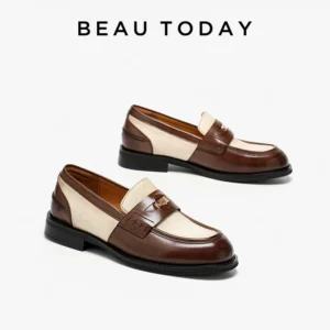 Vintage Genuine Leather Penny Loafers for Women with Comfort Cushioned Insole