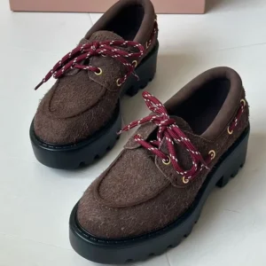 Vintage Red Suede Platform Loafers with Chunky Heel for All-Day Comfort