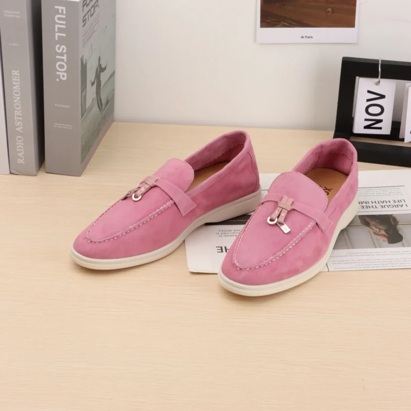 Classic Suede Low Heel Loafers for Women with Metal Decoration - Image 10