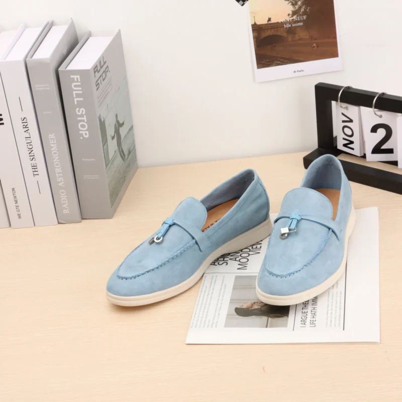 Classic Suede Low Heel Loafers for Women with Metal Decoration - Image 6