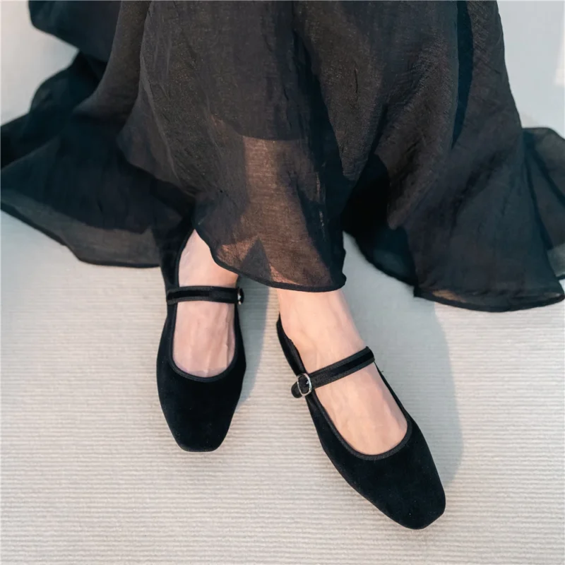 Velvet Leopard Print Mary Jane Ballet Flats with Comfortable Round Toe for Women - Image 3