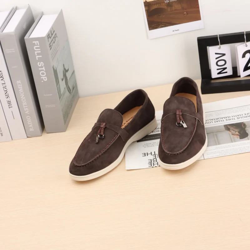 Classic Suede Low Heel Loafers for Women with Metal Decoration - Image 7