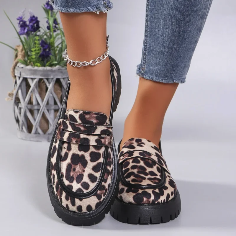 Leopard Print Platform Loafers for Women with Chunky Square Heel for All-Day Comfort - Image 3