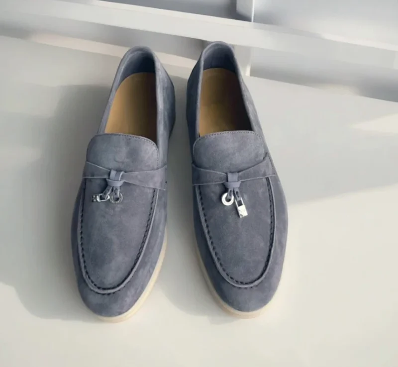 Classic Suede Low Heel Loafers for Women with Metal Decoration - Image 3
