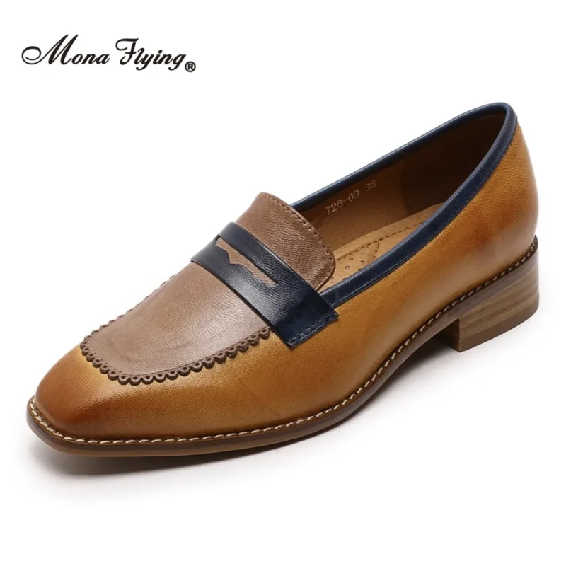 Classic Genuine Leather Square Toe Penny Loafers for Women with Comfortable Pigskin Insole - Image 9