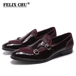 Luxury Patent Leather Monk Strap Dress Shoes with Horse Hair Detail for Formal Occasions