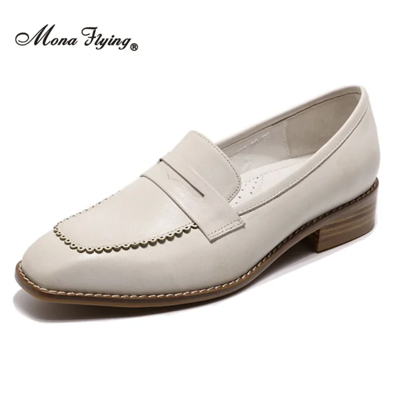 Classic Genuine Leather Square Toe Penny Loafers for Women with Comfortable Pigskin Insole - Image 7