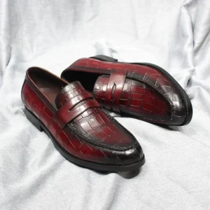 Handcrafted Alligator Pattern Leather Penny Loafers for Men with Pointed Toe for Formal & Casual Wear