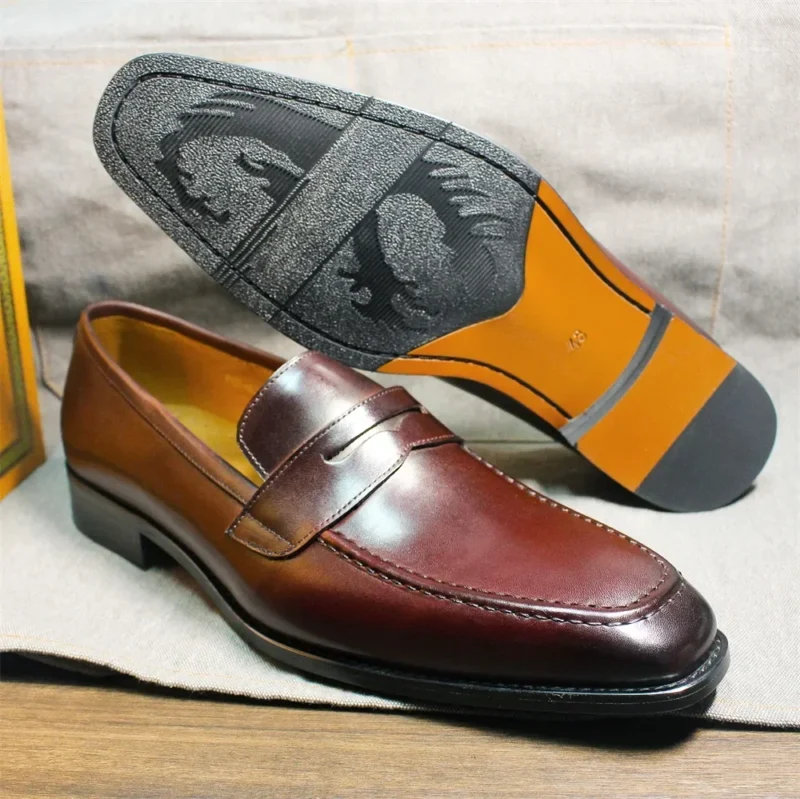 Handcrafted Genuine Calf Leather Penny Loafers for Men with Sheepskin Insole - Image 4