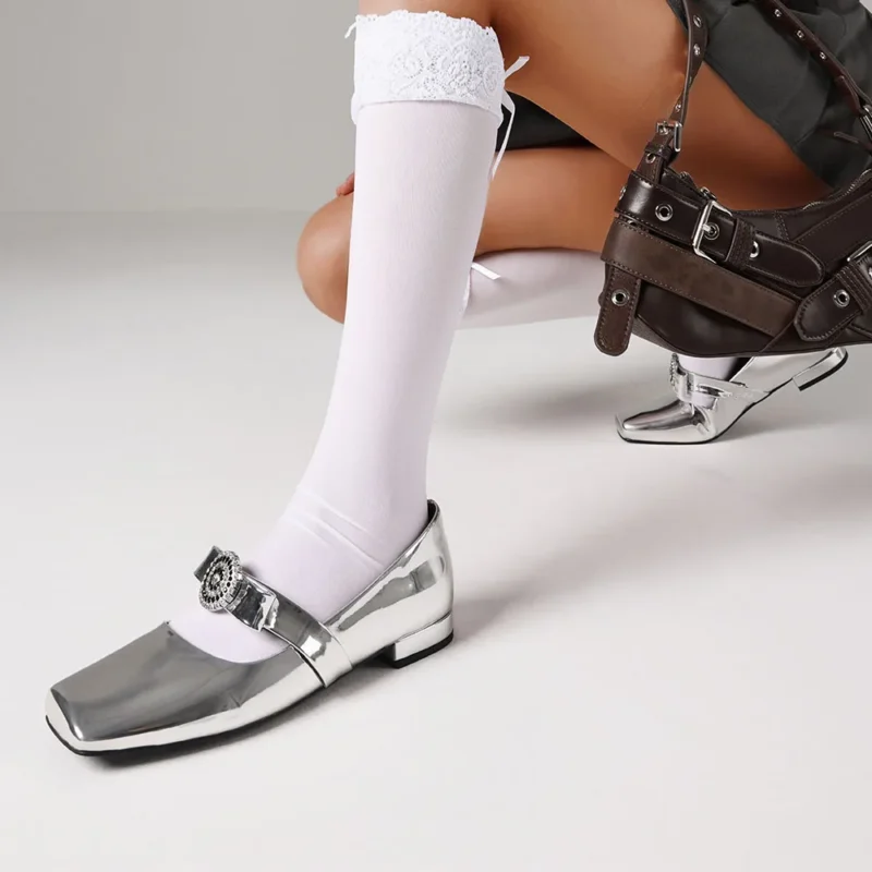Rhinestone Mary Jane Flats with Square Toe for Elegant Evening Occasions - Image 6
