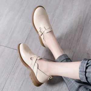 British Style Platform Leather Loafers for Women with Buckle Detail