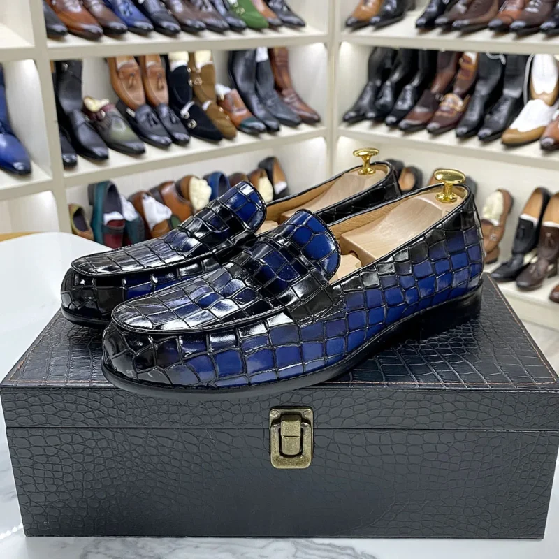 Premium Alligator Print Genuine Leather Penny Loafers for Men with Round Toe for Formal Occasions - Image 3
