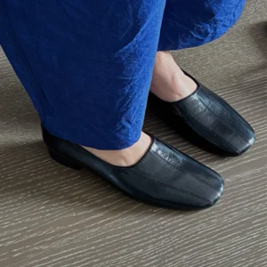 Classic Genuine Leather Mid Heel Loafers for Women with Comfortable Round Toe