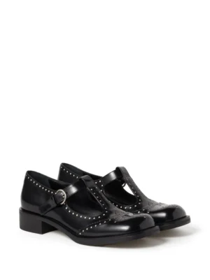 Classic Leather T-Strap Mary Jane Loafers with Brogue Detail for Everyday Comfort