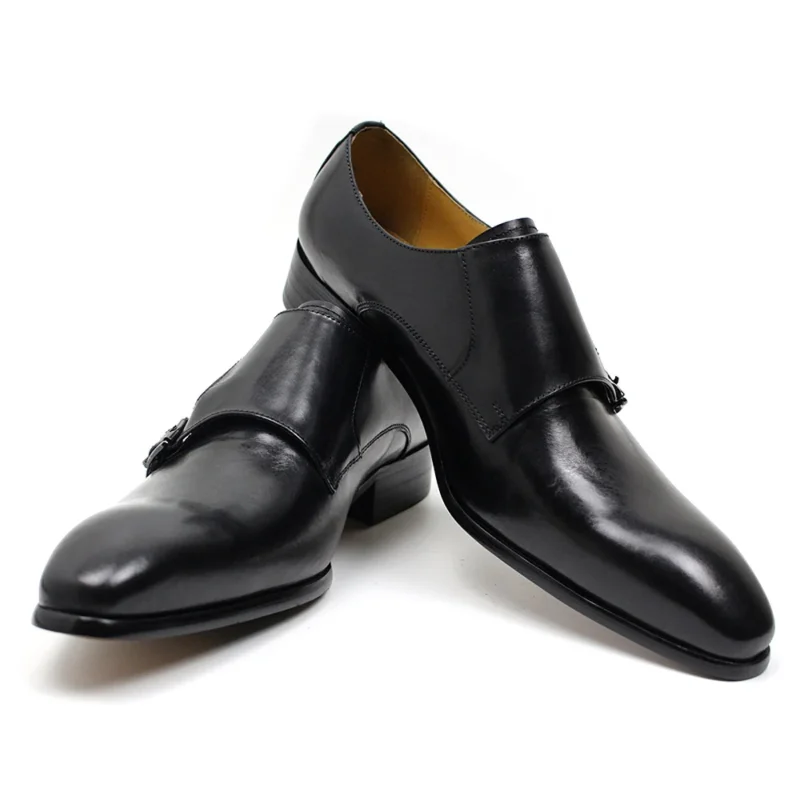 Premium Double Monk Strap Leather Dress Shoes for Men with Pointed Toe Design - Image 8
