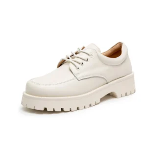 Classic Genuine Leather Platform Loafers for Women with Round Toe for Casual Style