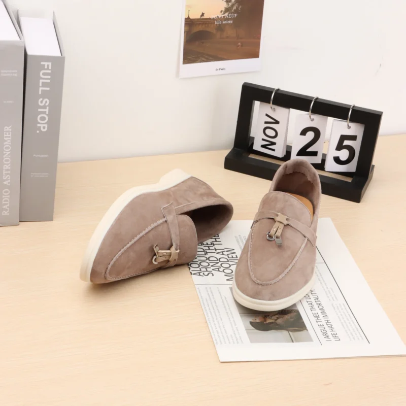 Classic Suede Low Heel Loafers for Women with Metal Decoration - Image 13