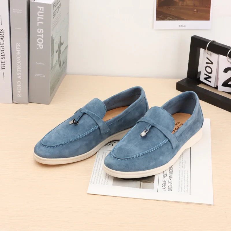 Classic Suede Low Heel Loafers for Women with Metal Decoration - Image 2