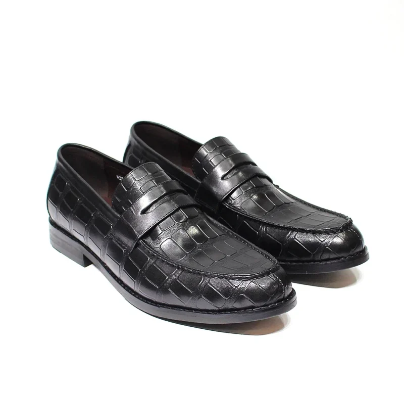 Handcrafted Alligator Pattern Leather Penny Loafers for Men with Pointed Toe for Formal & Casual Wear - Image 8