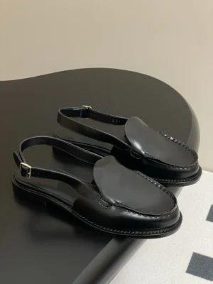 Premium Leather Slingback Loafers for Women with Metal Decoration for Daily Comfort