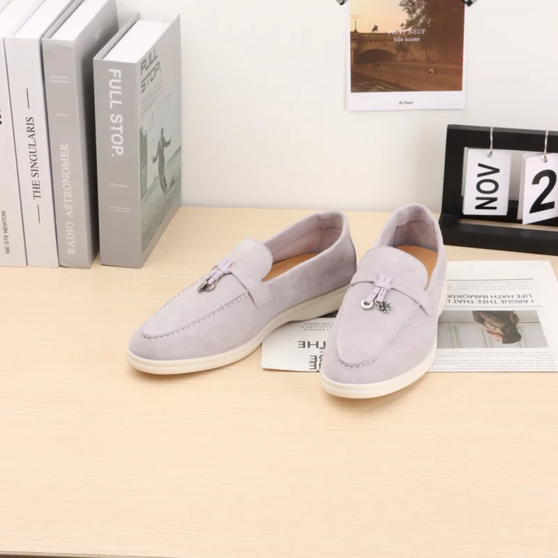 Classic Suede Low Heel Loafers for Women with Metal Decoration - Image 8