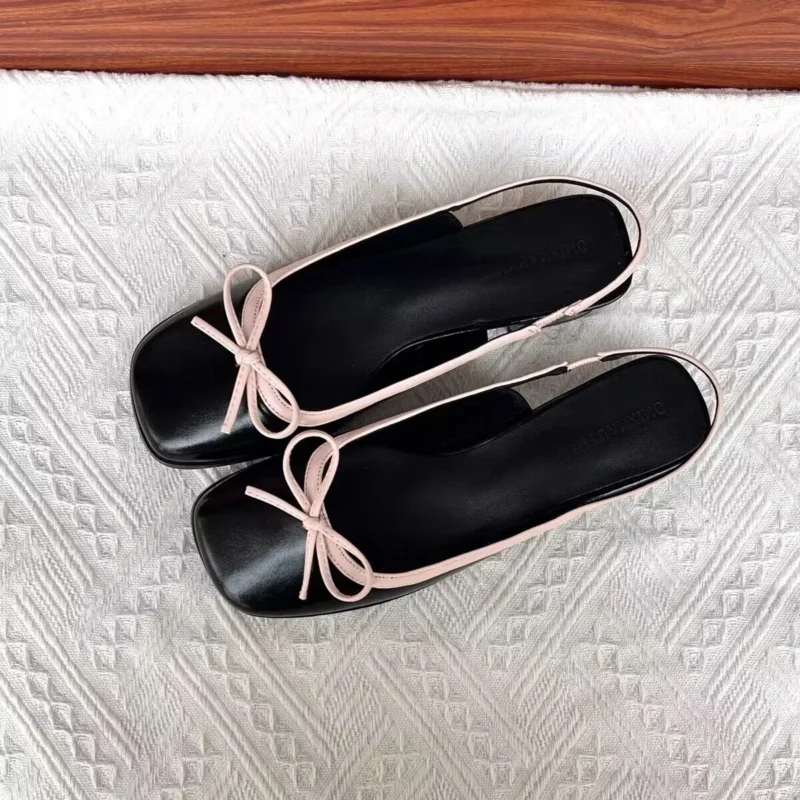 Square Toe Silver Ballet Flats with Decorative Bow for All-Day Comfort - Image 8