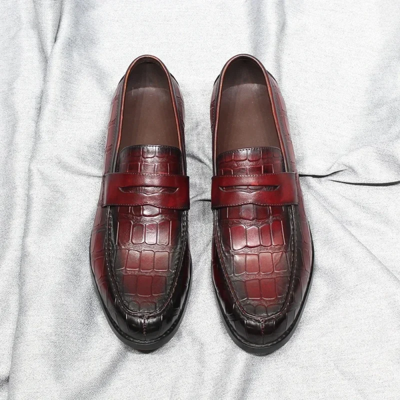 Handcrafted Alligator Pattern Leather Penny Loafers for Men with Pointed Toe for Formal & Casual Wear - Image 5